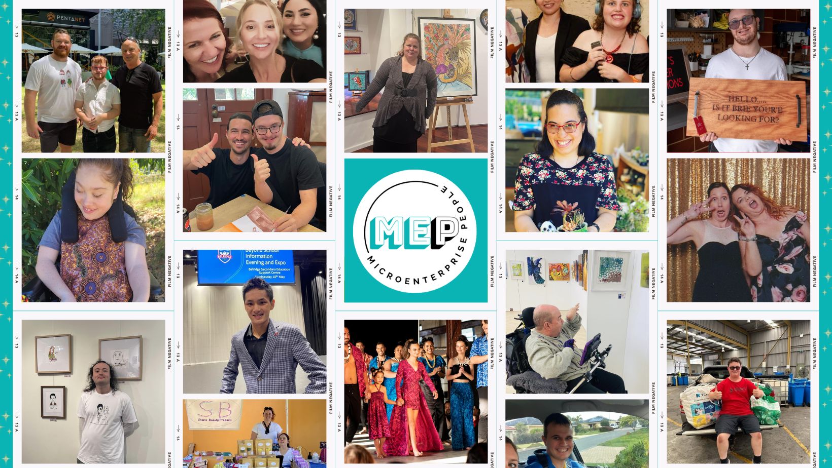 A collage of smiling people who are all part of the Microenterprise People Inc. Network.